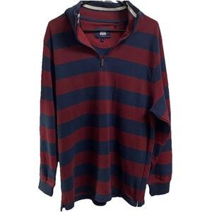 ODA Rugby Shirt Mens Maroon& Blue Striped Long Sleeve 1/4 Zip Pullover NWOT SZ.L